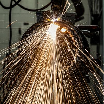 Welding sparks in a construction setting.